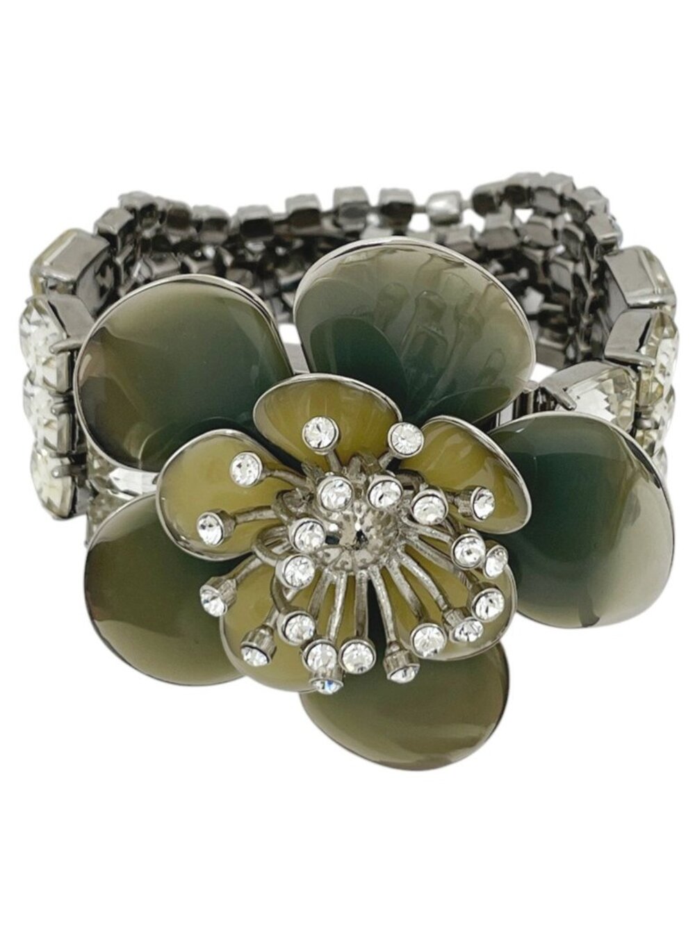 Miu Miu Bracelet Flower Metal Rhinestone Silver